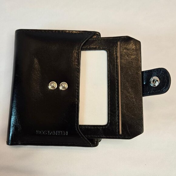 BOSTANTEN Women Leather RFID Blocking Small Bifold Zipper Pocket Wallet - Black - Picture 7 of 11